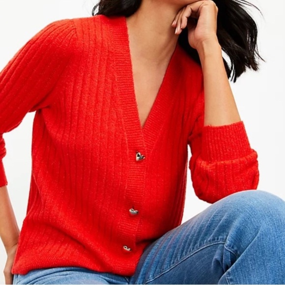 New Heart Button Puff Sleeve V-Neck Cardigan New no tag size L - Picture 2 of 8